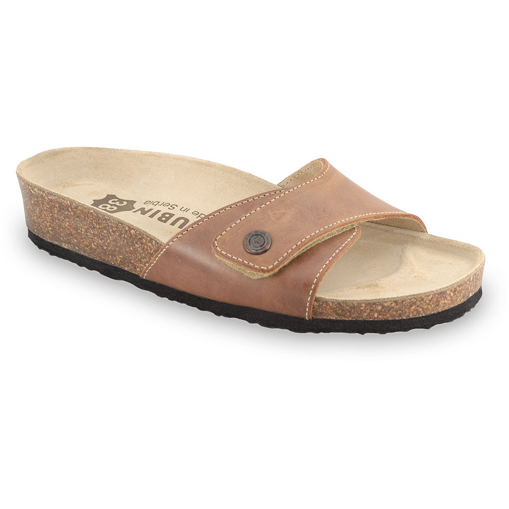 MADRID Women's leather slippers (36-42) - light brown, 40