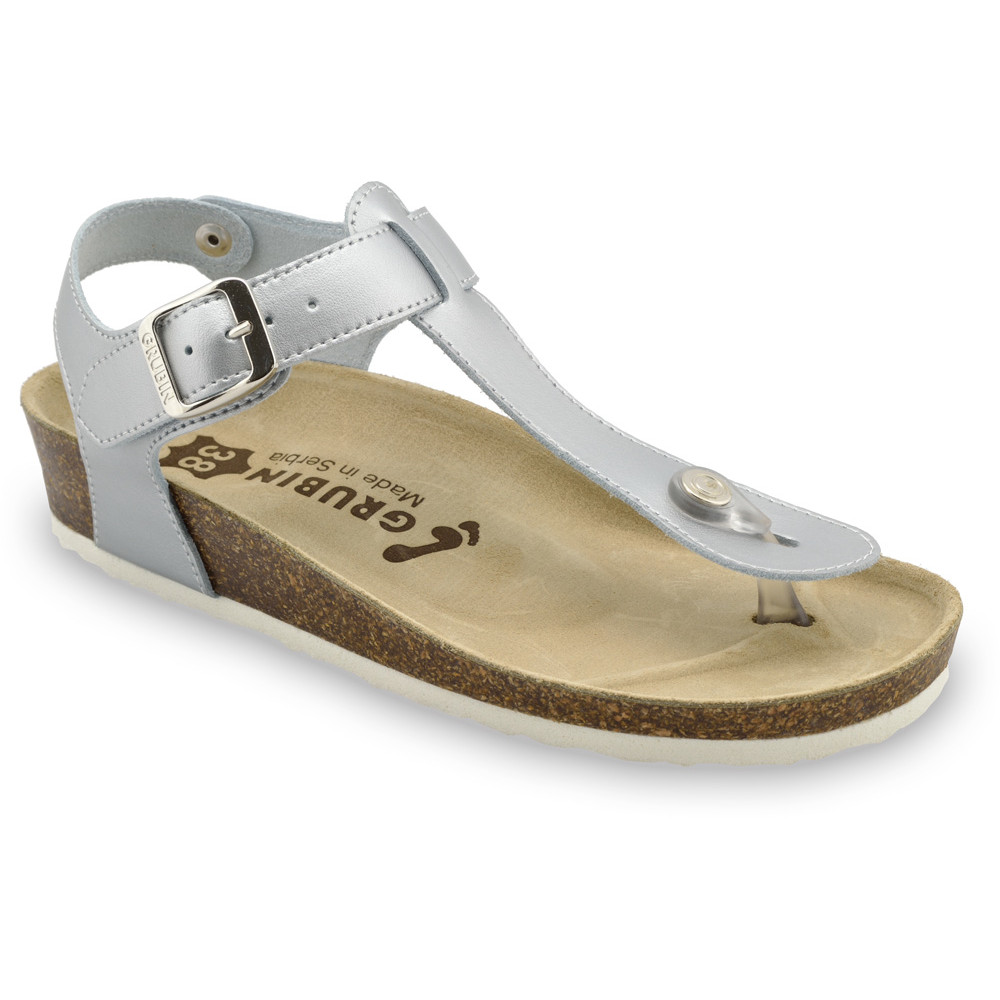 TOBAGO Women's sandals with thumb support - caste leather (36-42) - silver, 36