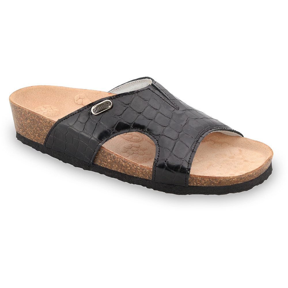 MARTINA Pantoffeln für Damen - Leder (37-41) - schwarz mit Muster, 39
