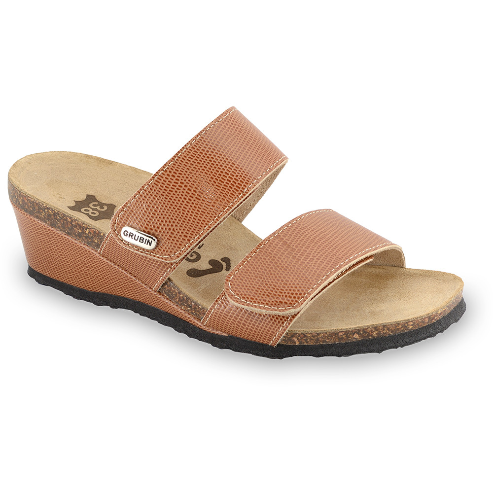 KRISTI Women's leather slippers (36-42) - brown viper, 40