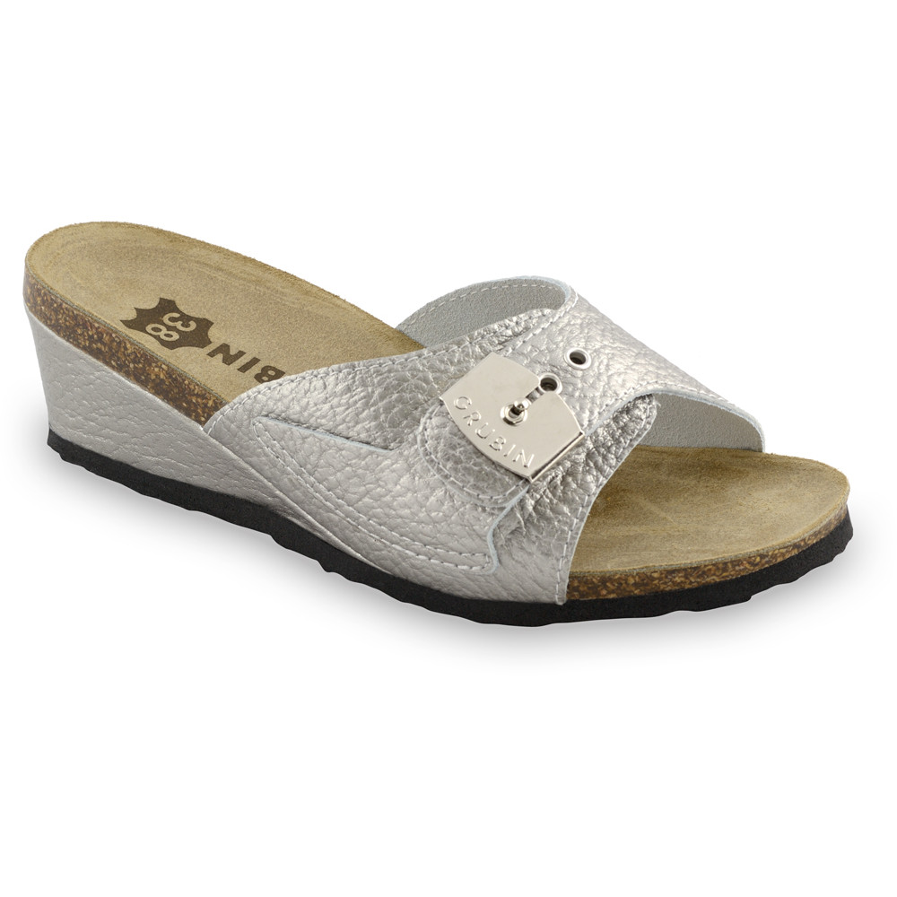 Daki Women's leather slippers (36-42) - silver, 42