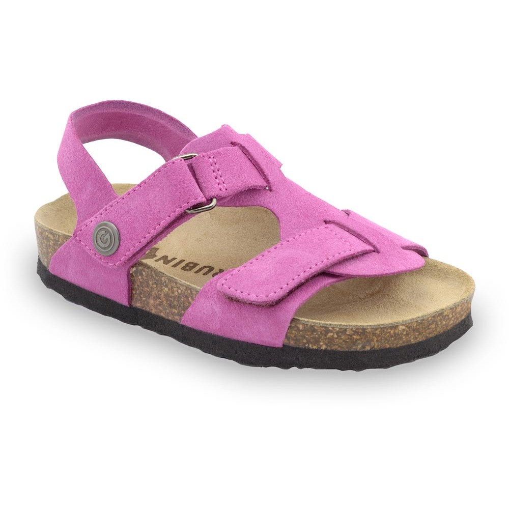 ROTONDA Kids - velor leather sandals (23-29) - pink, 25