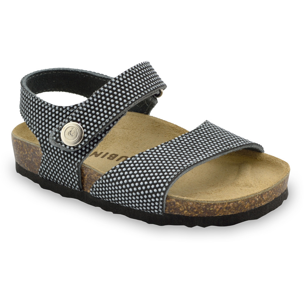 LEONARDO sandały dla dzieci - skóra nubuk (23-29) - czarny z wzorem, 25