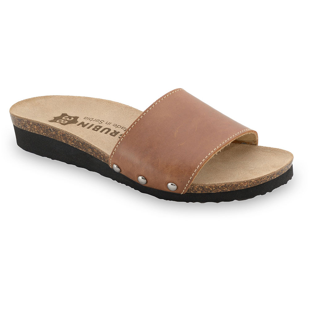 ALBINA Women's slippers - leather (36-42) - light brown, 40